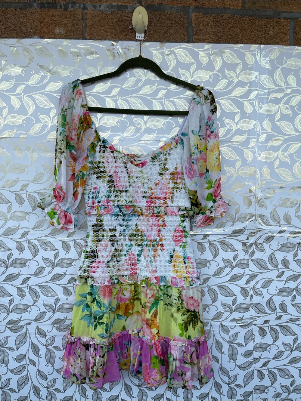 Hemant & Nandita Floral Smocked Mini Dress S Cottagecore Boho - Picture 10 of 15